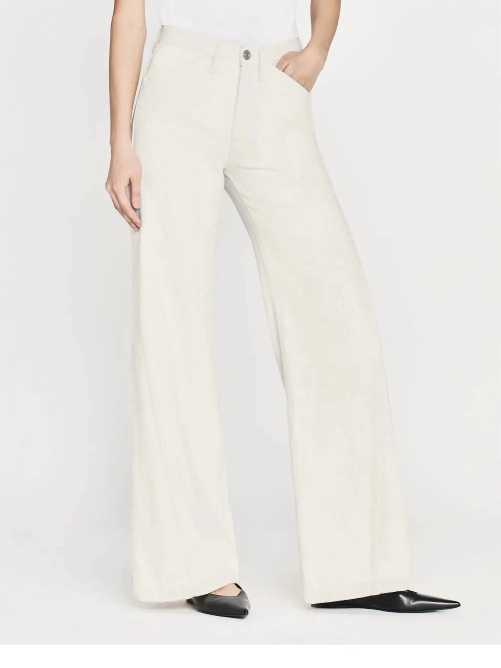 Frame Denim Wide-Leg High-Rise Pants in Cream